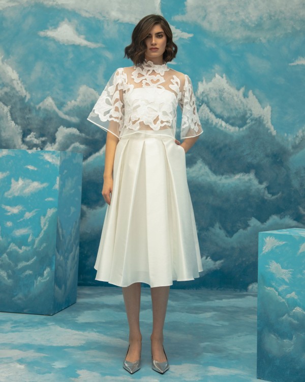 Shop Gemy Maalouf A-cut White Midi Skirt - Midi Skirts In Blue