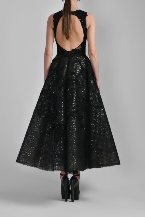 Shop Saiid Kobeisy Embroidered Sequin Midi Dress In Black