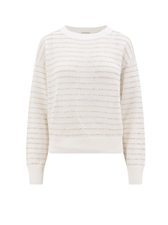 Shop Brunello Cucinelli Cotton Sweater With Lurex Detail In White