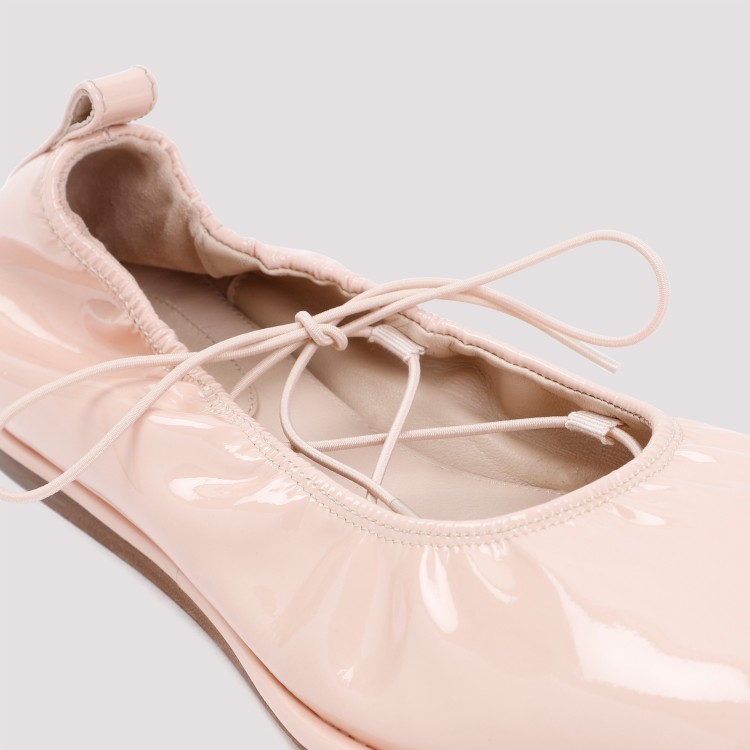 Shop Simone Rocha Pink Powder Patent Calf Leather Heart Toe Lace-up Ballerina