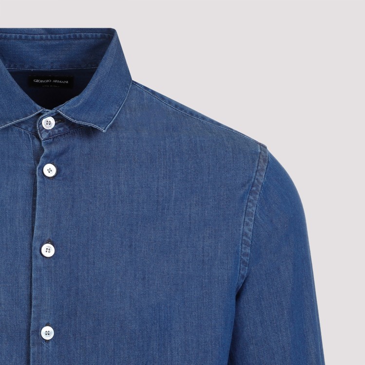 Shop Giorgio Armani Medium Denim Blue Cotton Shirt