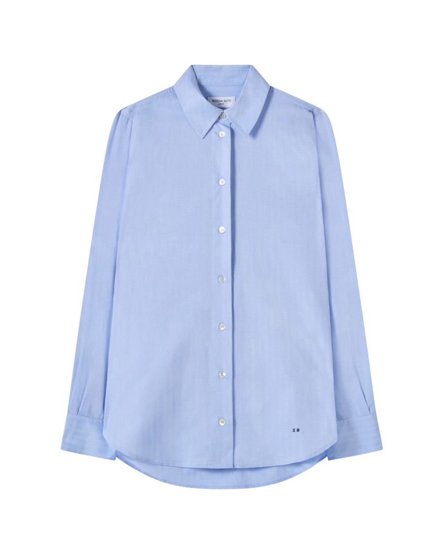 Shop Serena Bute Cotton Classic Shirt - Blue Herringbone