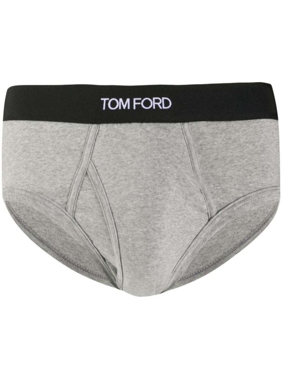 TOM FORD GREY BRIEFS WITH LOGGED WAISTBAND
