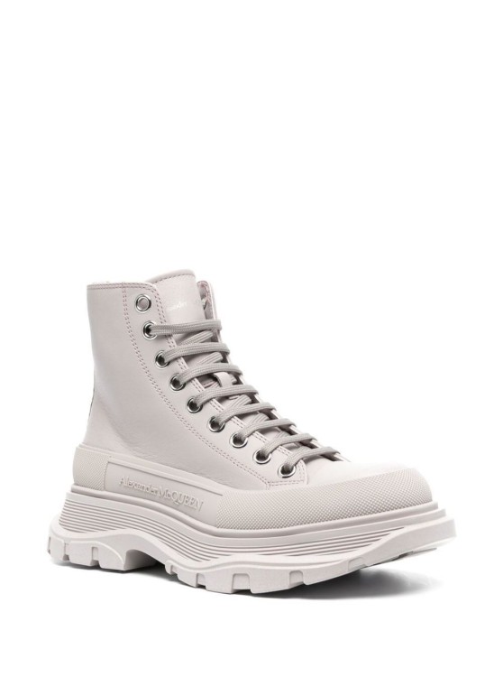 Shop Alexander Mcqueen Tread Slick' White Lace-up Boots With Chunky Platform In Leather In Grey