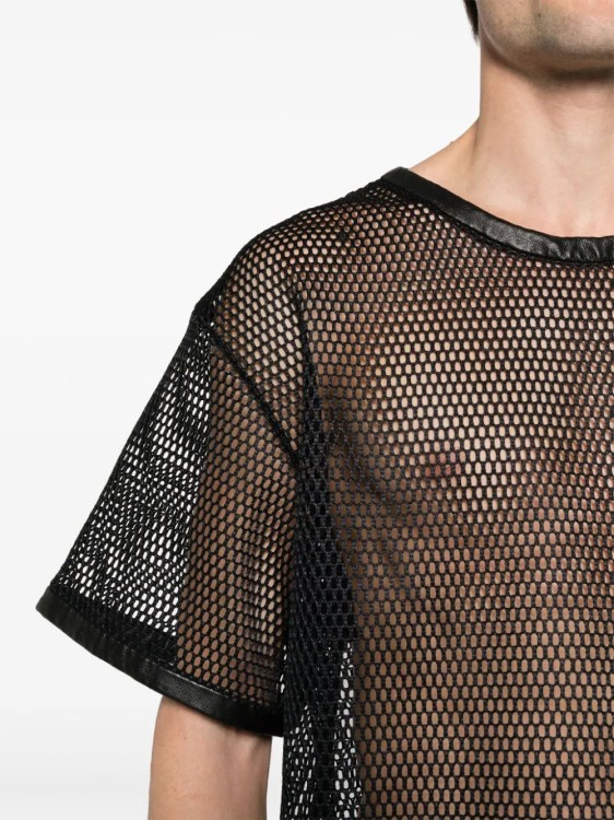 Shop Jil Sander Black Perforated Leather T-shirt