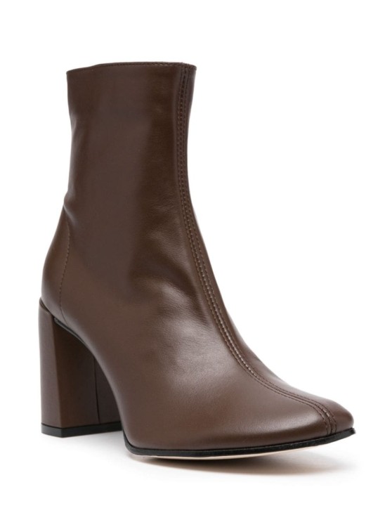 Shop By Far Brown Pointed Ankle Boots With Chunky Heel In Leather In Black