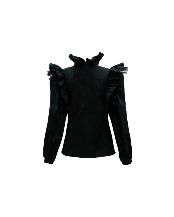 Shop Gemy Maalouf Ruffled Shoulders Top - Tops In Black