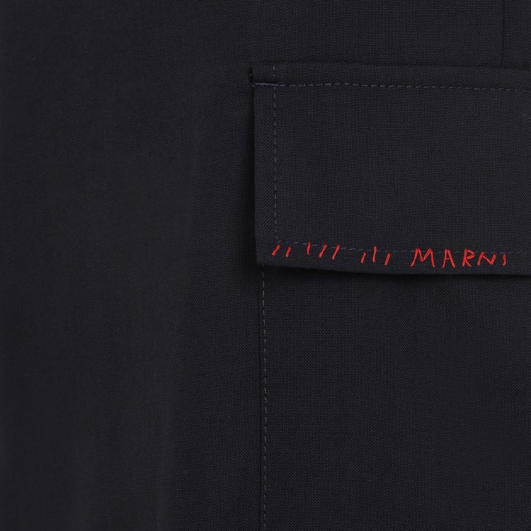 Marni Deep Blue Tropical Wool Trousers With Drawstring Waist In Black