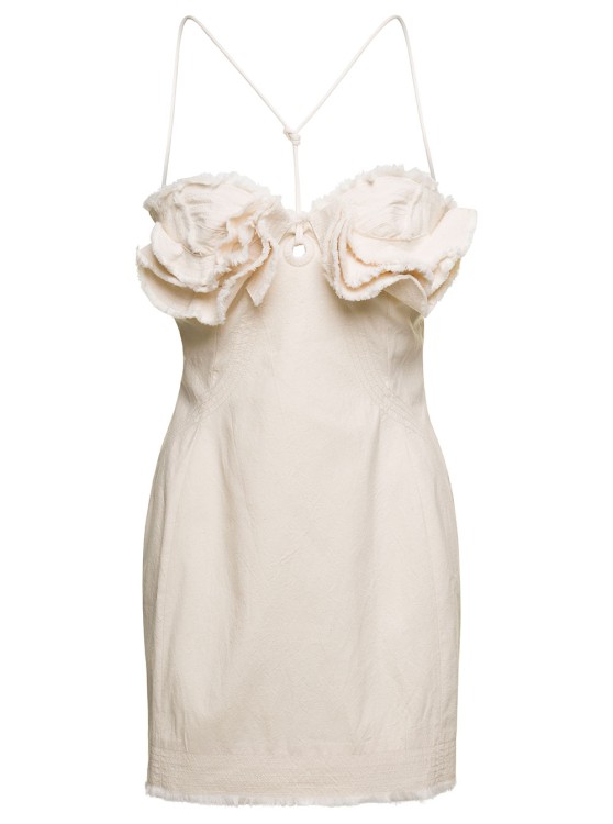 Shop Jacquemus Le Robe Artichaut' Frayed Mini White Dress With Ruffled Bust In Cotton In Neutrals