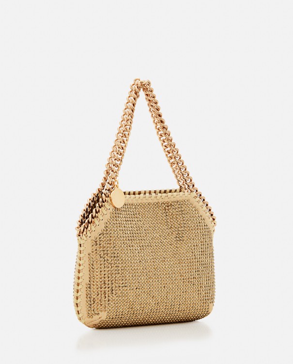 Shop Stella Mccartney Mini All-over Crystals Shoulder Bag In Gold