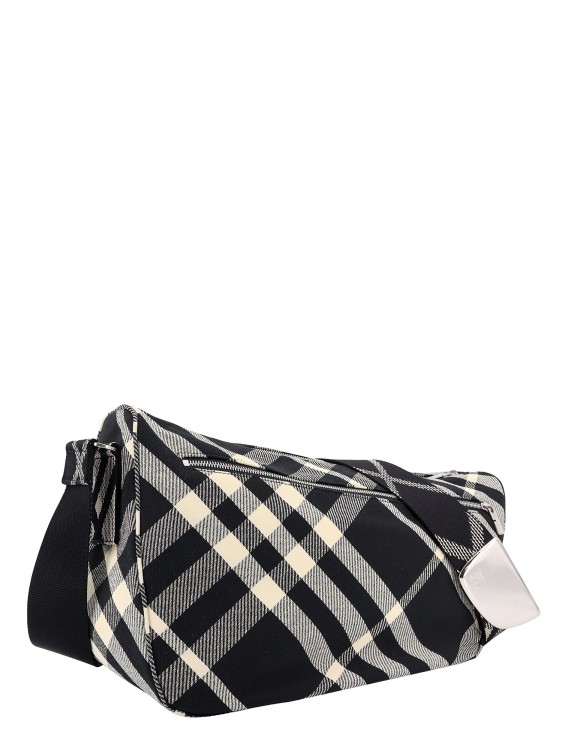 Shop Burberry Messenger Cotton Blend Bag With Check Jacquard Motif In Black