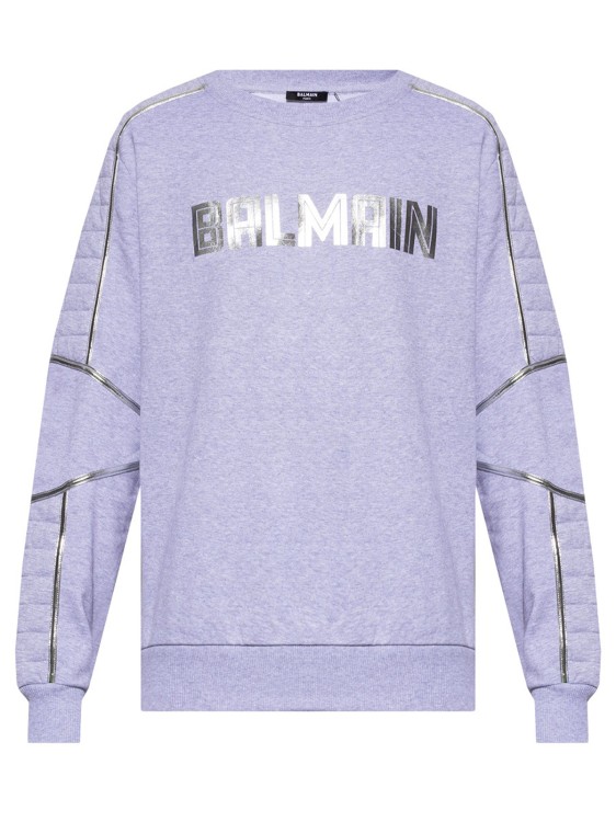 Shop Balmain Grey Logo Sweartshirt In Purple