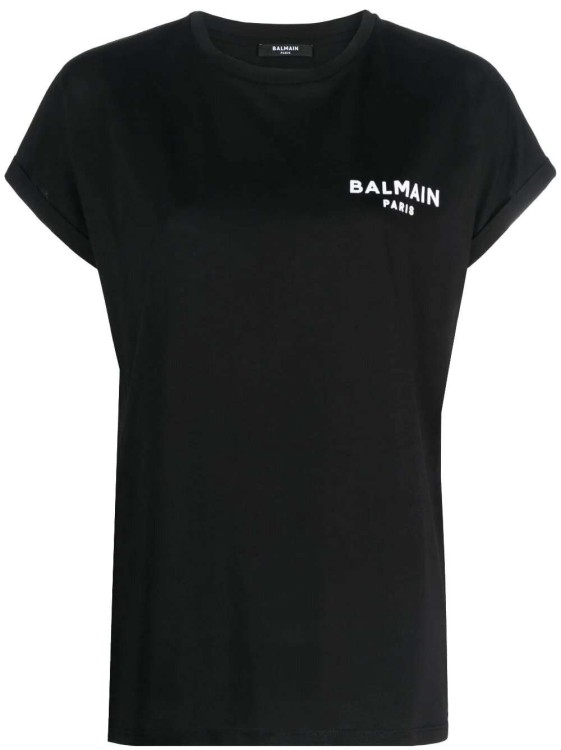 Shop Balmain Flocked-logo Organic-cotton T-shirt In Black