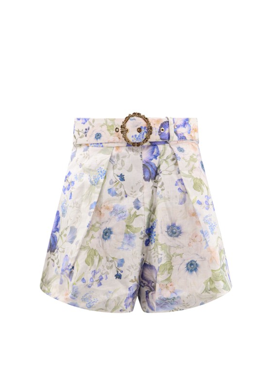 Shop Zimmermann Linen Shorts With Floral Print In Multicolor