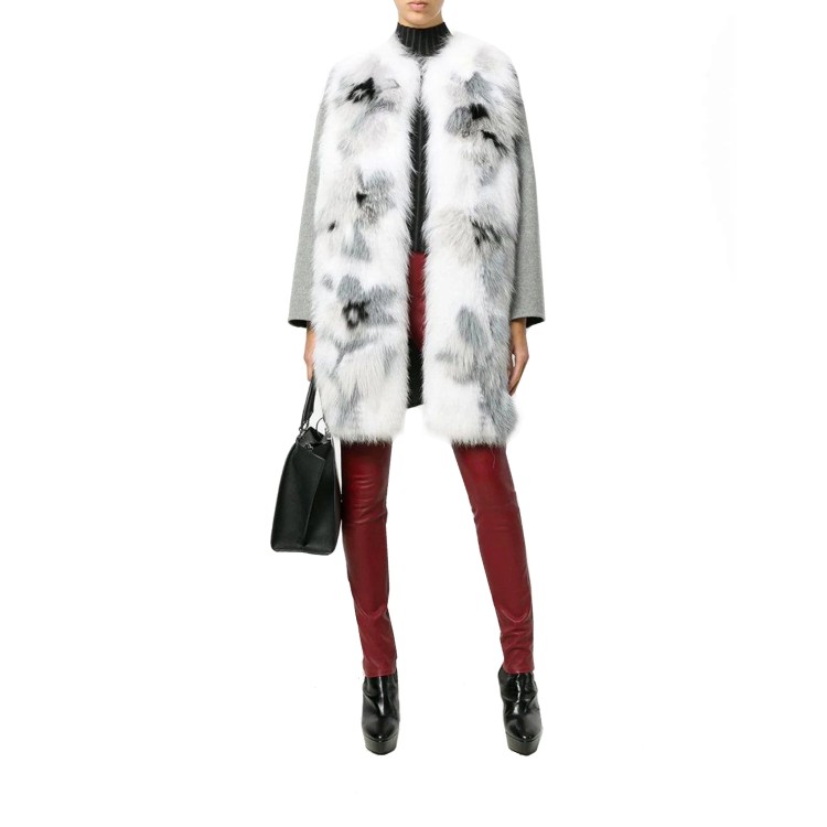 Shop Fendi Fur Trim Cashmere Coat In Grey
