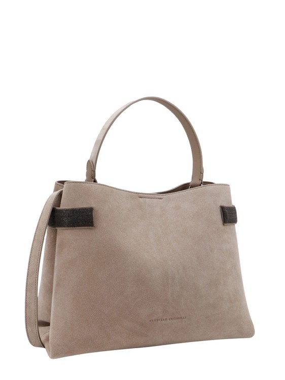 Shop Brunello Cucinelli Suede Handbag With Precious Band Detail In Brown