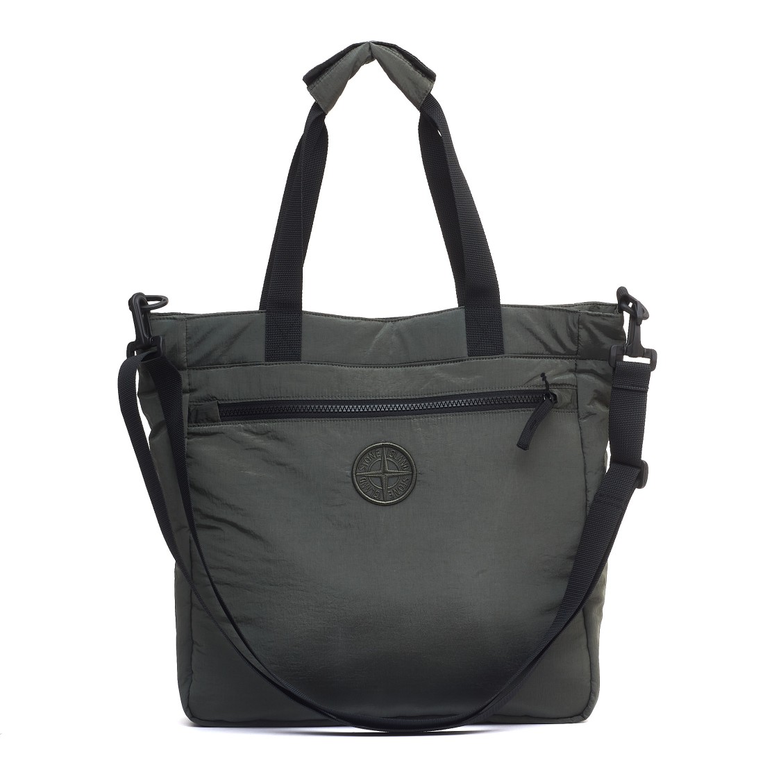 Stone Island Nylon Metal In Econyl Tote Bag With Removable Shoulder Strap In Black