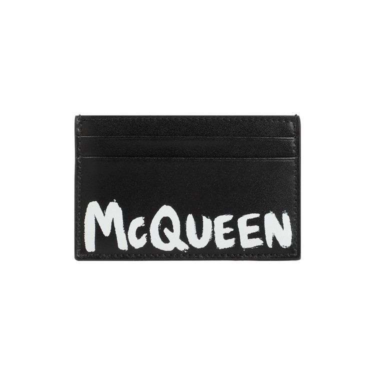 Shop Alexander Mcqueen Black White Leather Credit Card Case