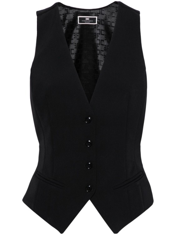 Shop Elisabetta Franchi V-neck Sleeveless Dart Jacket In Black