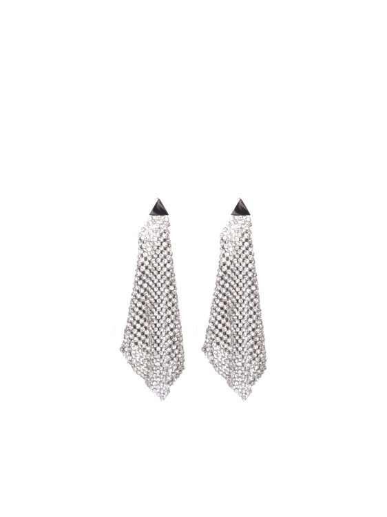 Shop Rabanne Pyramid-shaped Earrings With Sparkling Crystals In Silver