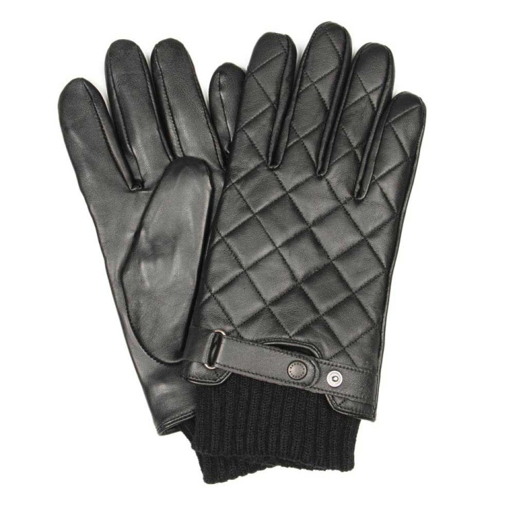BARBOUR GLOVES - BLACK QUILTED LEATHER RIBBED CUFFS,22c98e21-3956-bd17-19cd-47e2c0658567