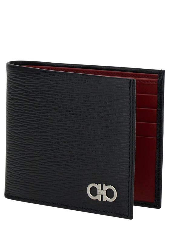 Shop Ferragamo Revival Gancini Black Wallet In Textured Leather