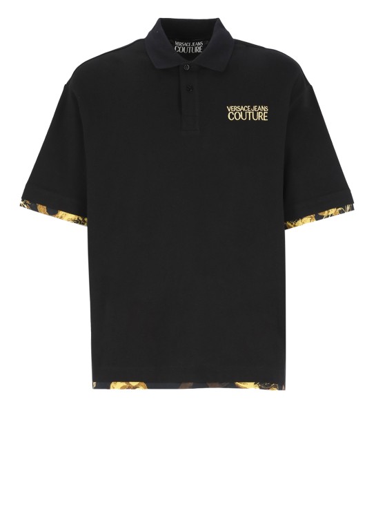 Versace Jeans Couture Polo Shirt With Baroque Details In Black