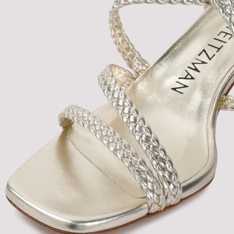 Shop Stuart Weitzman Light Gold Leather Wovette Sandal In Grey