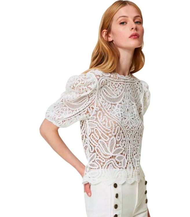 Shop Twinset Cream Crochet Top In White