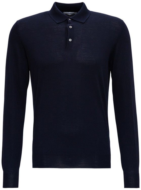 Gaudenzi Blue Long Sleeveed Polo Shirt In Wool And Silk In Black