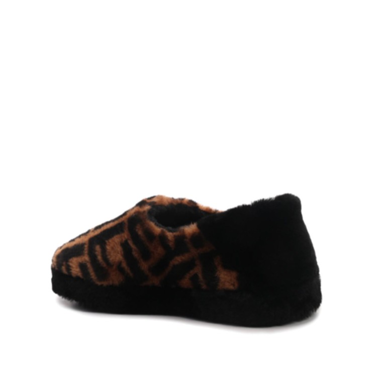 Shop Fendi Brown Fur Slippers In Black