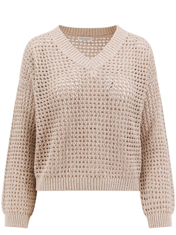 Shop Brunello Cucinelli Perforated Cotton Sweater In Neutrals