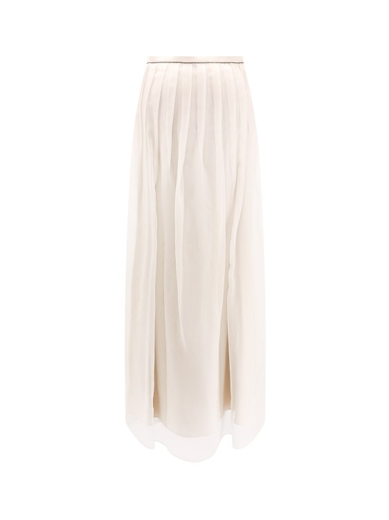 Shop Brunello Cucinelli Voilke Long Skirt With Monili Trimming In Neutrals