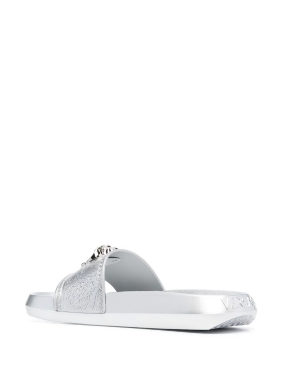 Shop Versace Silver Palazzo Slippers In White