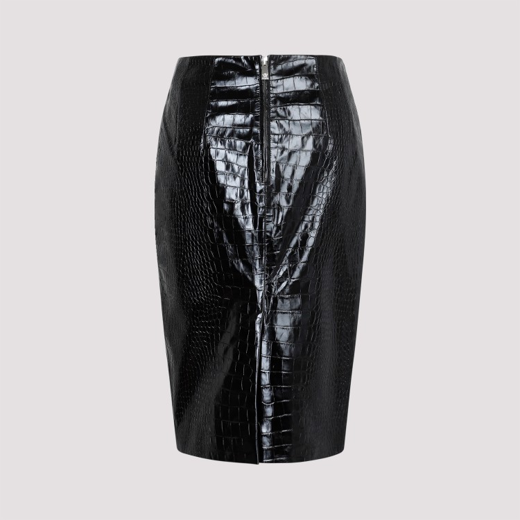 Shop Versace Crocodile Print Black Embossed Leather Skirt