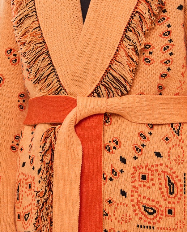 Shop Alanui Bandana Jacquard Cashmere Cardigan In Orange