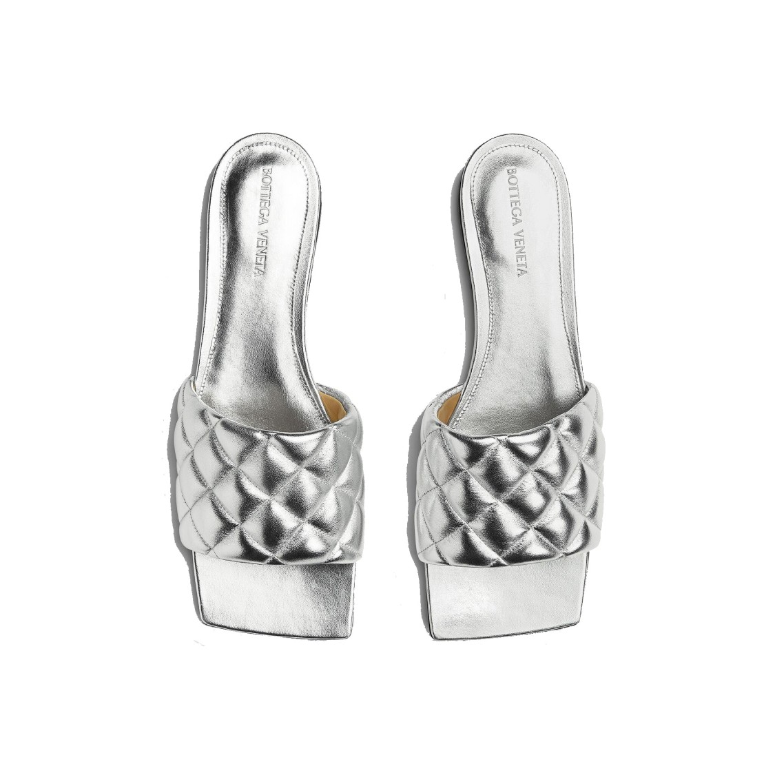 Bottega Veneta 10mm Padded Quilted Leather Flats In Silver