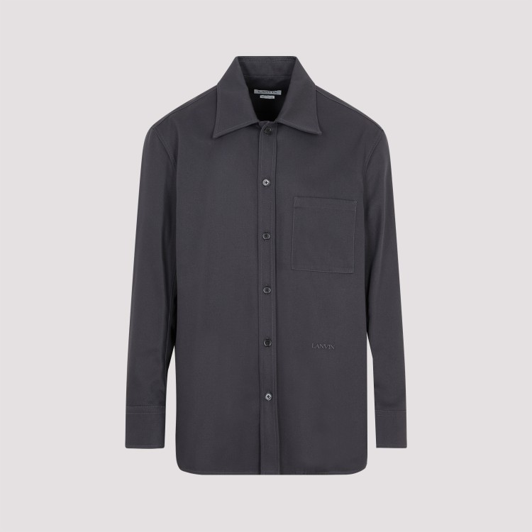 Shop Lanvin Twisted Cocoon Steel Cotton Overshirt In Grey