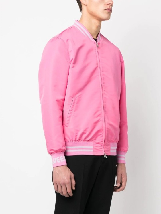 Shop Alexander Mcqueen Pink Grafitti Logo Bomber Jacket