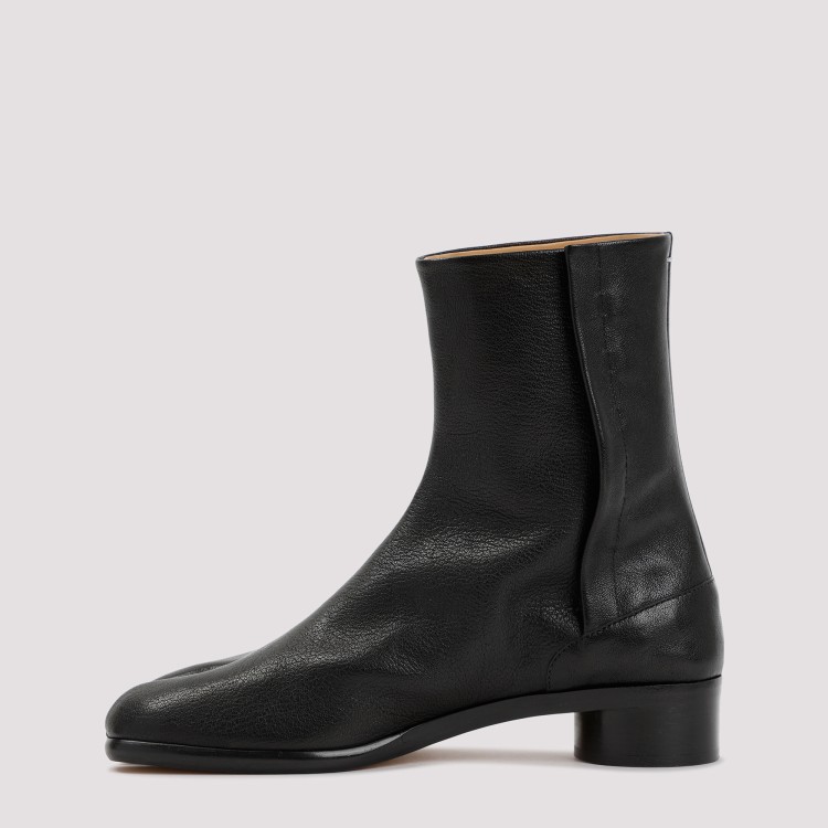 Shop Maison Margiela Black Leather Tabi Ankle Boots