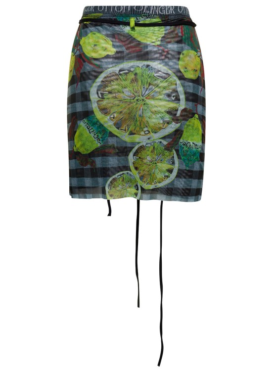 Shop Ottolinger Multicolor Wrap Skirt With Branded Band And Lemon Print In Mesh