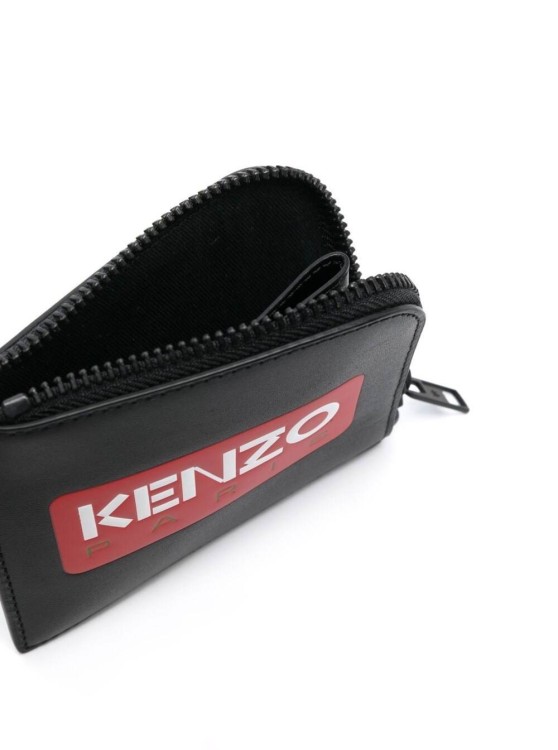 Shop Kenzo Black Coin Purse With Logo Print In Leather