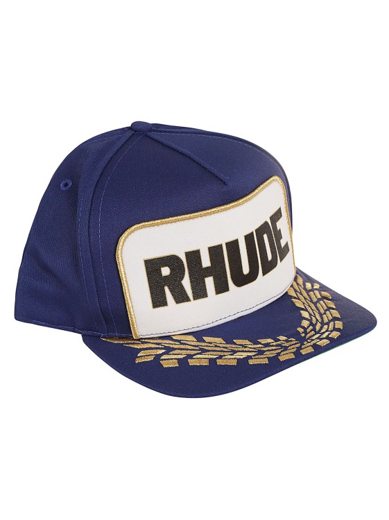 Rhude Blue Logo Print Cap In Black