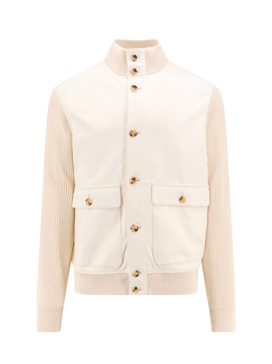 Shop Brunello Cucinelli Leather And Ribbed Cotton Jacket In Neutrals