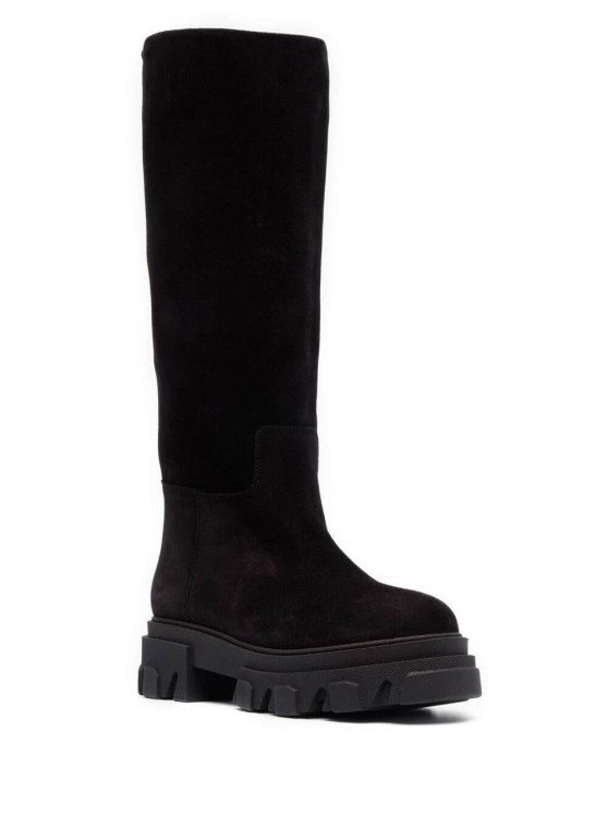 Shop Gia Borghini Black Slip-on Boots With Chunky Sole In Suede