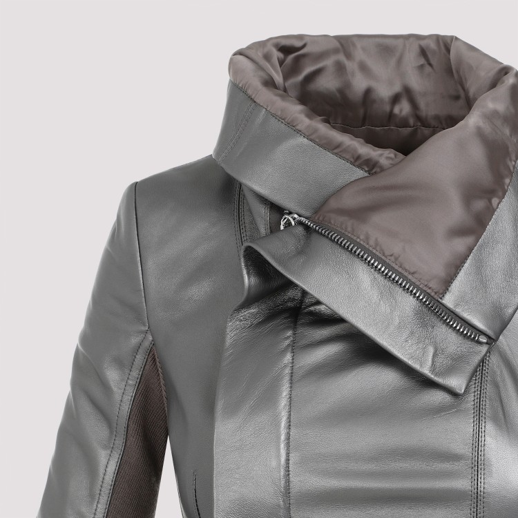Shop Rick Owens Naska Metallic Biker Gun Metal Lamb Leather Jacket In Grey