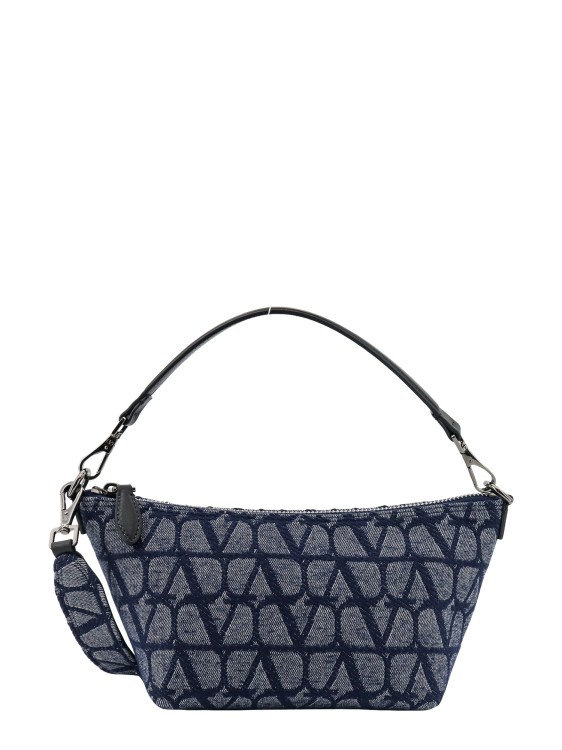 Shop Valentino Denim Shoulder Bag With Toile Iconographe Motif In Blue