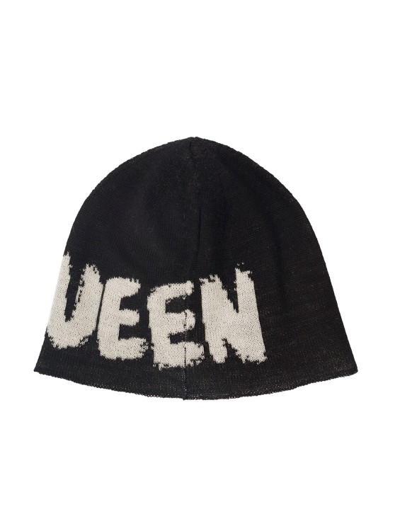 Shop Alexander Mcqueen White Beanie With Contrasting Graffiti Logo In Wool In Black