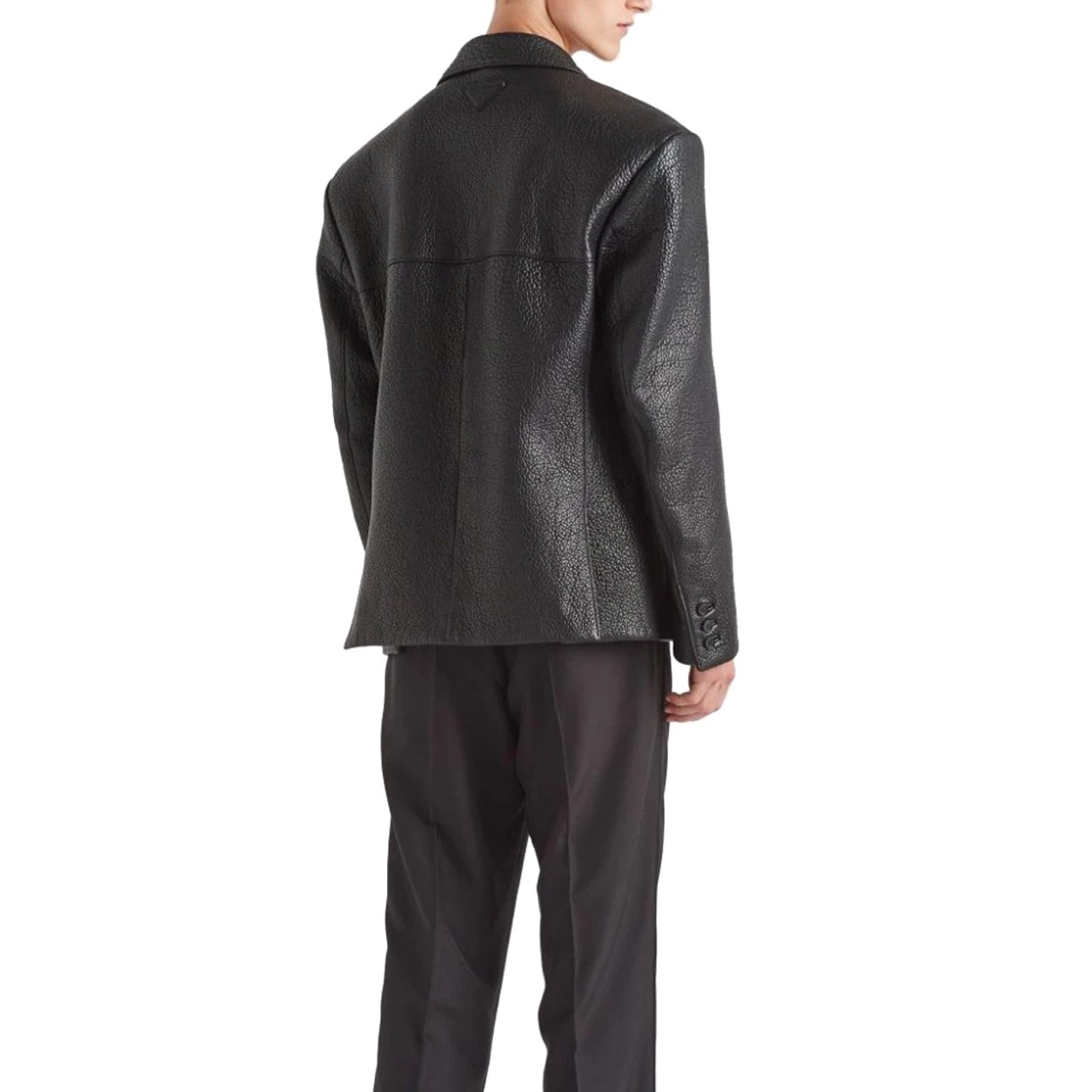 Prada Single-breasted Leather Jacket Men In Black