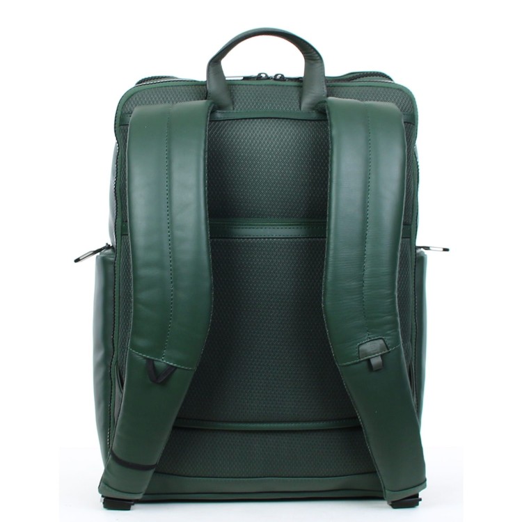 Shop Piquadro Green Leather Backpack With Rfid Protection